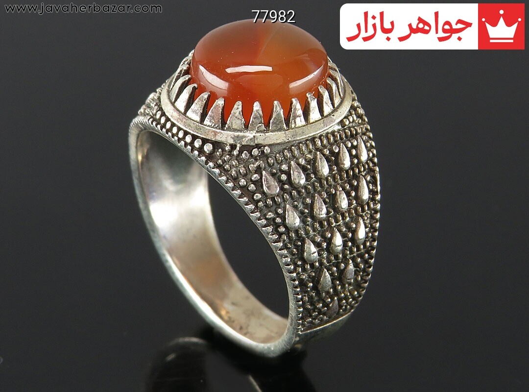 انگشتر نقره عقیق یمنی نارنجی شیک مردانه [شرف الشمس]